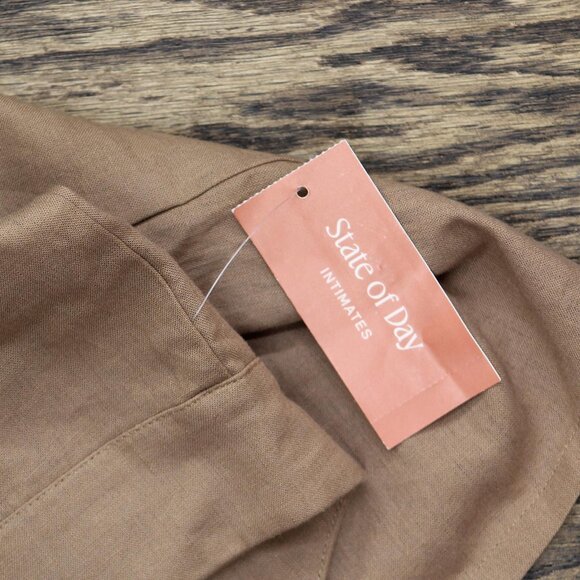 NEW State Of Day Sleeveless Pajama Shirt Top Linen Blend Natural Umber Brown M - Picture 3 of 7